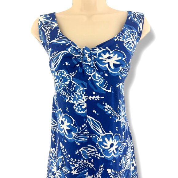 Jones New York Blue Floral Print Cotton Soft Knit‎ Dress Size 14 Summer Vacation - Picture 2 of 8